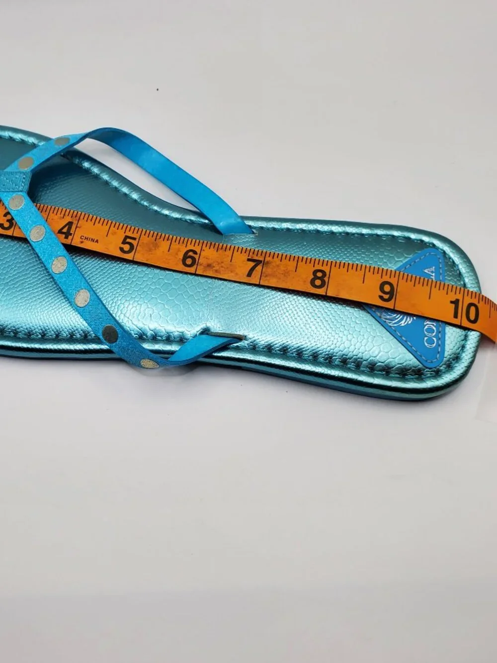 Consuela Large (8-9) Metallic Blue Studded Flip Flop Sandals